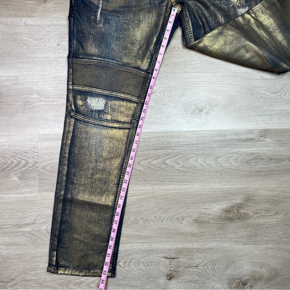 Rock Revival Gold Foiled Ayaan Biker Jeans Size 40 - Picture 16 of 16
